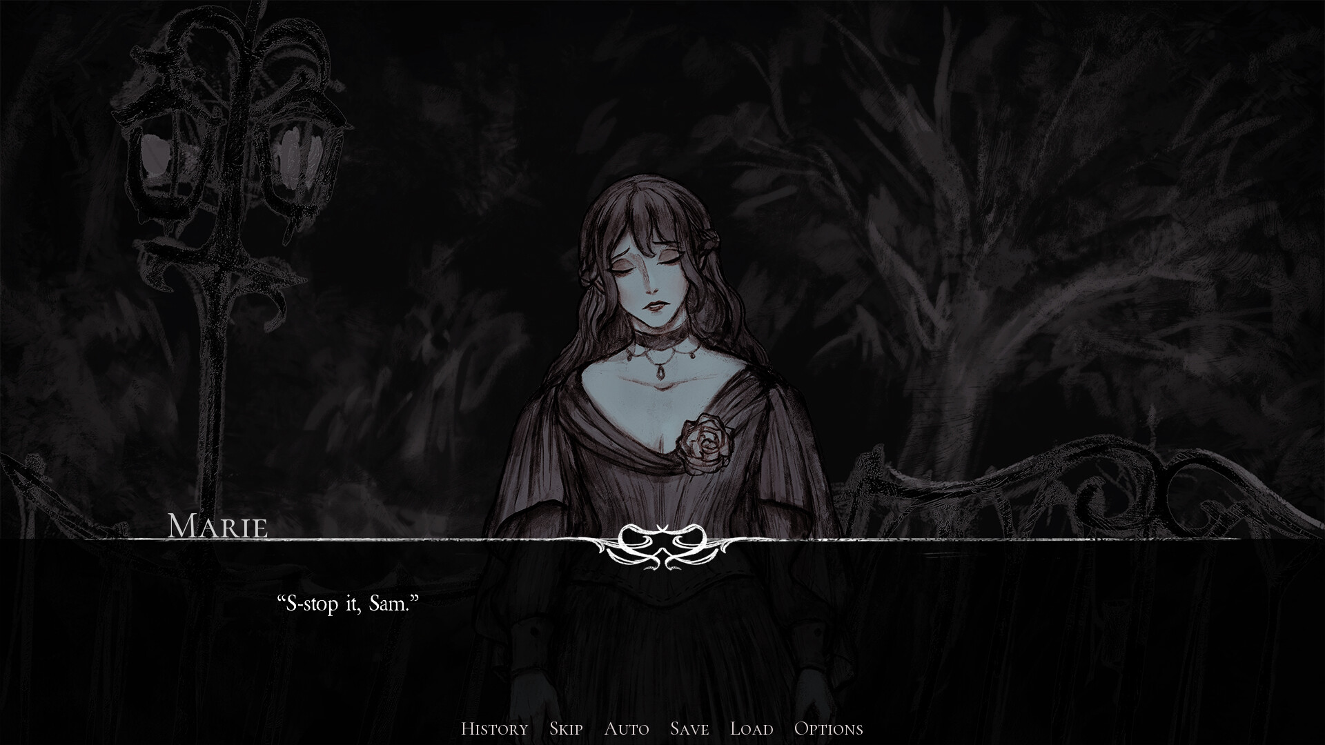 It Paints Me title art, hand-drawn Gothic horror visual novel with a painter and a candle-lit studio