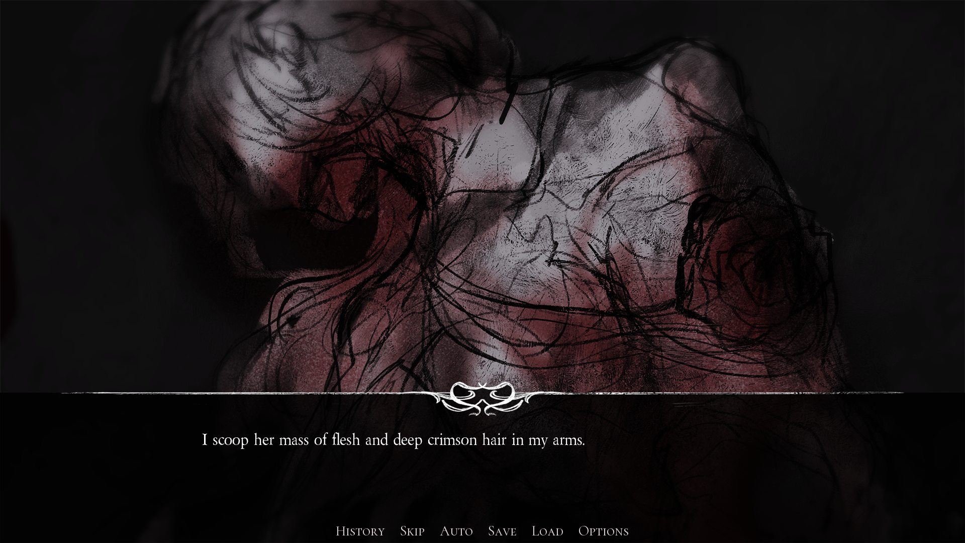 It Paints Me ending screen with a hand-drawn portrait and a closing line of dialogue