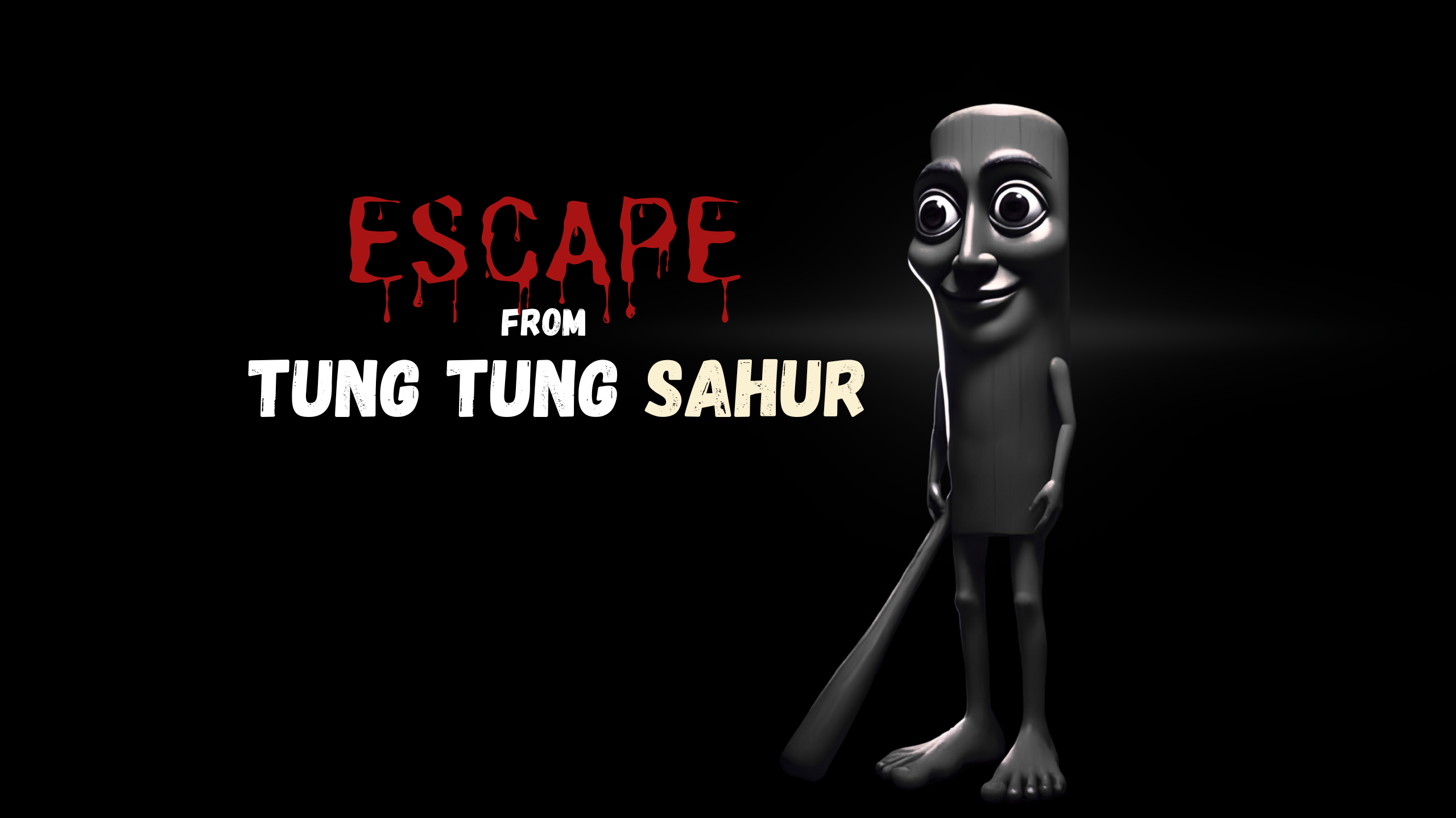 Tung Sahur Horror — close-up of the character in dim light